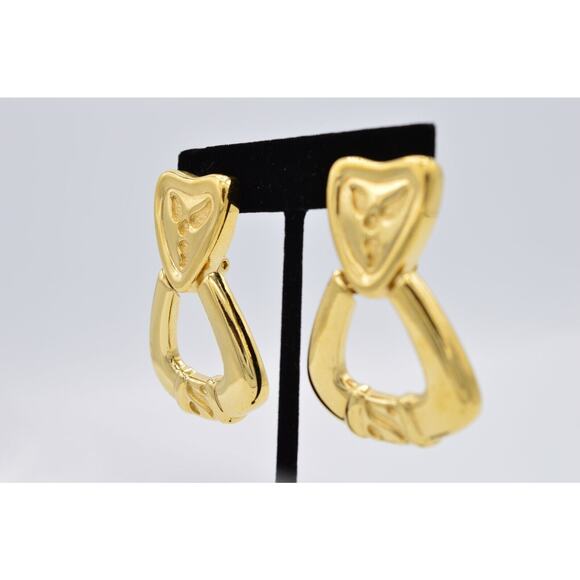 Givenchy Vintage Clip On Earrings Chunky 2" Gold Door Knocker Signed 1980s BinAB - Picture 3 of 10